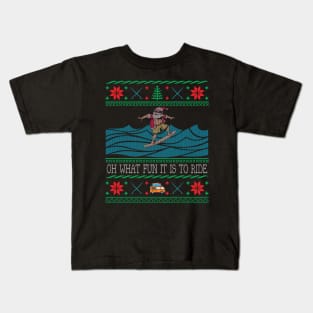 Funny Christmas Surfing Santa Hawaiian Ugly Christmas Kids T-Shirt